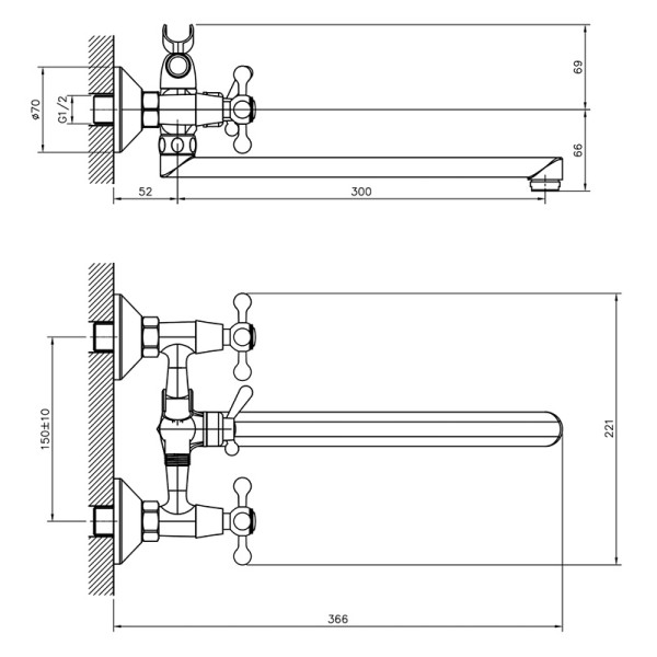 Смеситель для ванны и душа Decoroom DR53 хром (DR53043) Смеситель для ванны и душа Decoroom DR53 хром (DR53043)