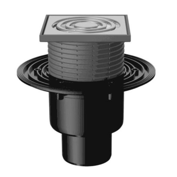 Трап регулируемый Fachmann T 310.0 SDsP 122x122 вертикальный выпуск DN50/75/110 с "сухим" гидрозатвором, решетка нерж. сталь, пластиковый подрамник, б