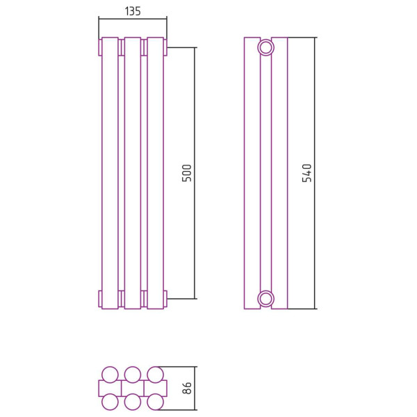 Дизайн-радиатор Сунержа Эстет-11 500*135 3 секции белый (12-0302-5003)