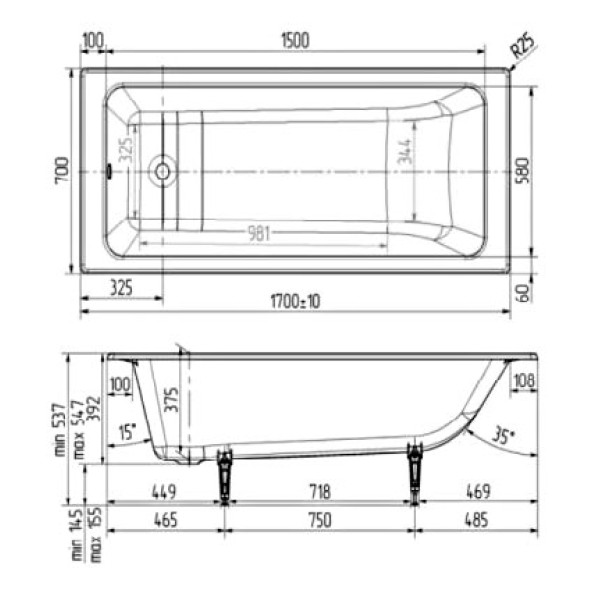 Ванна чугунная Wotte Line 170x70 белая (Line 1700x700) Ванна чугунная Wotte Line 170x70 белая (Line 1700x700)