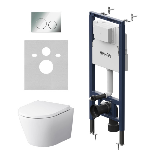 Комплект инсталляция с унитазом AM.PM MasterFit с клав L хром глянц с подвесным унитазом X-Joy Aquaspin (IS130151.851900)