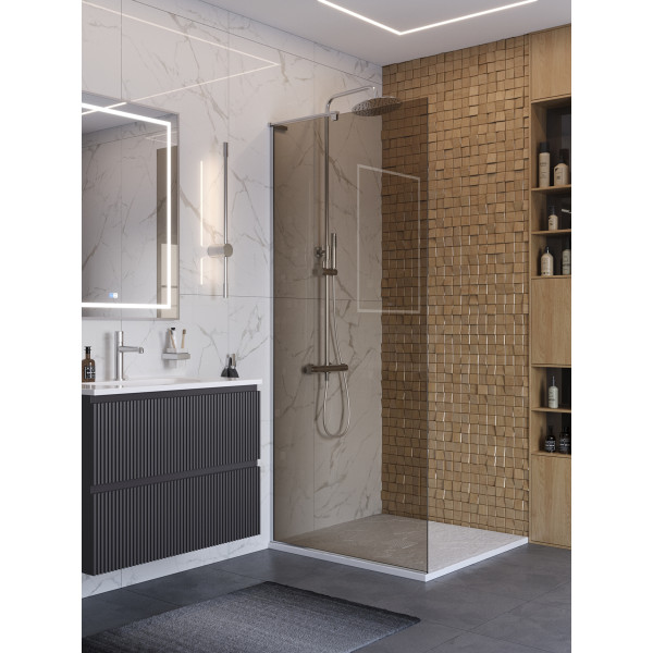 Душевое ограждение BelBagno Uno 90x200 стекло тонированное бронзовое, профиль хром глянцевый (UNO-L-1-TB-90-BR-Cr) Душевое ограждение BelBagno Uno 90x200 стекло тонированное бронзовое, профиль хром глянцевый (UNO-L-1-TB-90-BR-Cr)