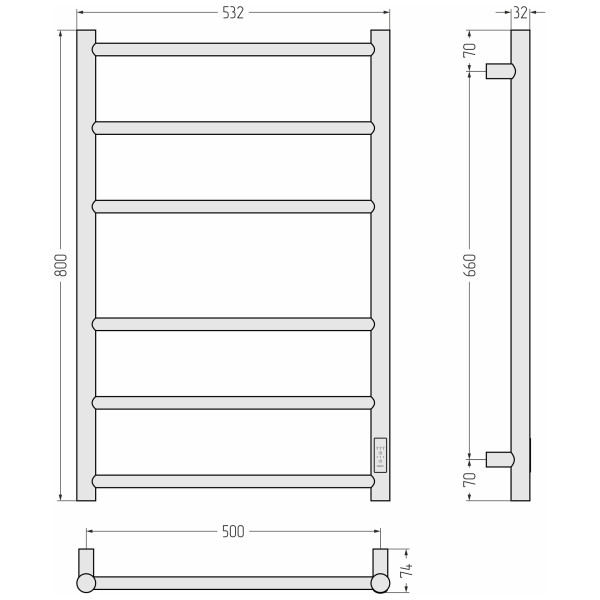 Полотенцесушитель электрический Сунержа Стилье Формат 27 800x500 матовый чёрный (31528-8050)