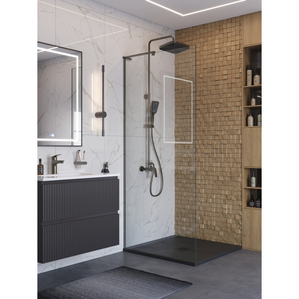 Душевое ограждение BelBagno Uno 80x200 стекло прозрачное, профиль оружейная сталь матовая (UNO-L-1-TB-80-C-GM) Душевое ограждение BelBagno Uno 80x200 стекло прозрачное, профиль оружейная сталь матовая (UNO-L-1-TB-80-C-GM)