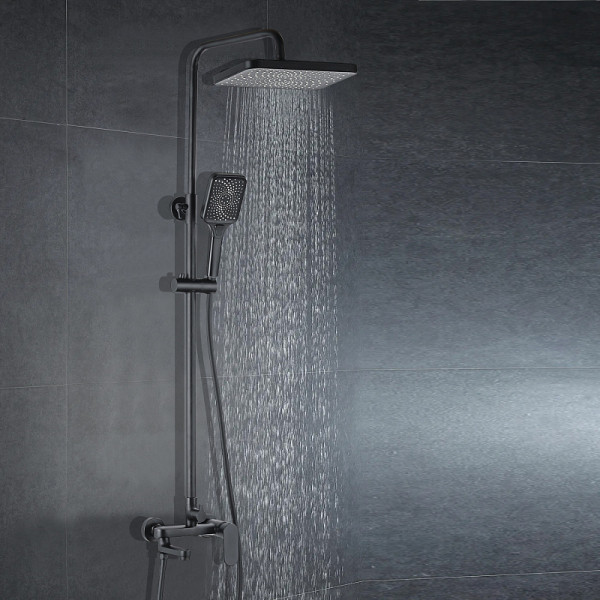 Душевая система Azario Arizona Square с лейкой, со смесителем, с изливом черный (AZ-20BS)