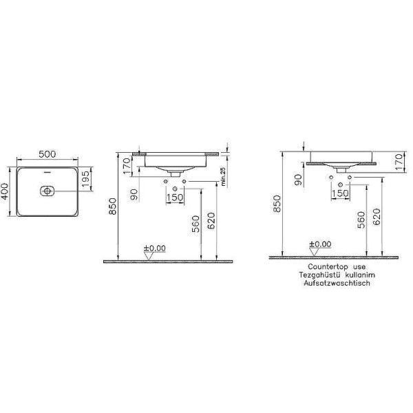 Раковина накладная Vitra Metropole 50x40 c переливом, с донным клапаном белая (7534B003-0673)
