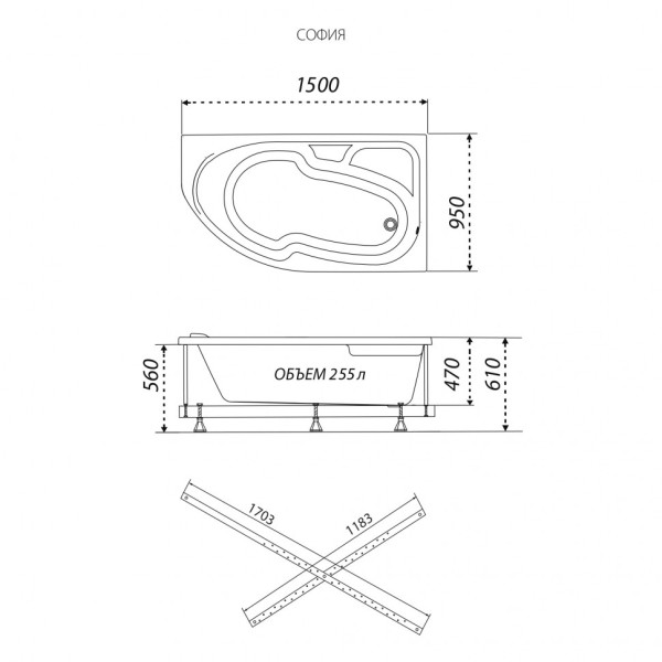 Ванна акриловая Triton София 150x950 правосторонняя белая (V160)