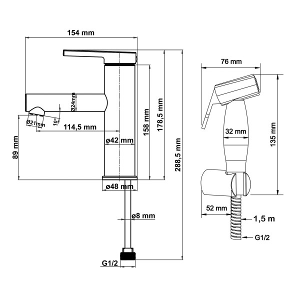 Смеситель для раковины Swedbe Diana с гигиенической лейкой черный (1060B) Смеситель для раковины Swedbe Diana с гигиенической лейкой черный (1060B)