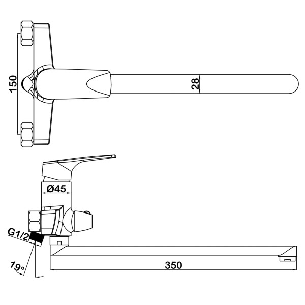 Смеситель для ванны и душа Swedbe Venado с длинным изливом хром (1650)