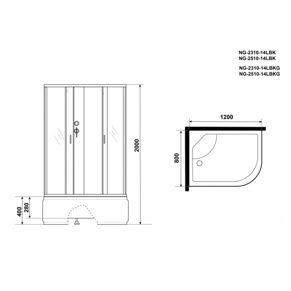 Душевая кабина Classic 80x120 стекло матовое, профиль хром матовый (NG-2310-14LBK)