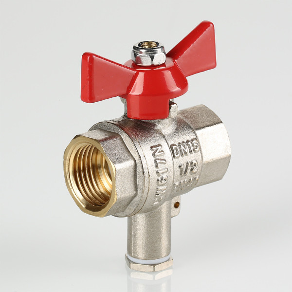 Кран 3/4" ВВ шаровый для подключения датчика температуры Valtec (красная бабочка) VT.247.N.05