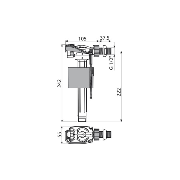 Клапан впускной AlcaPlast с боковой подводкой 1/2" (латунь) (A160-1/2") Клапан впускной AlcaPlast с боковой подводкой 1/2" (латунь) (A160-1/2")