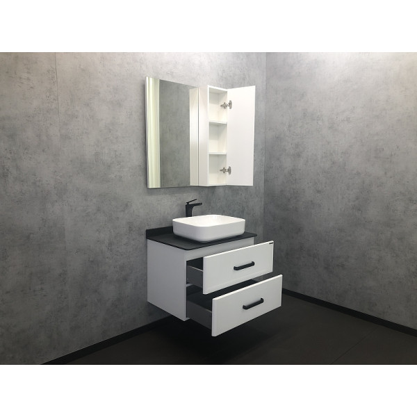 Тумба подвесная с раковиной Comforty Амстердам 750x500x630 белый глянцевый/черный матовый (00-00004668)