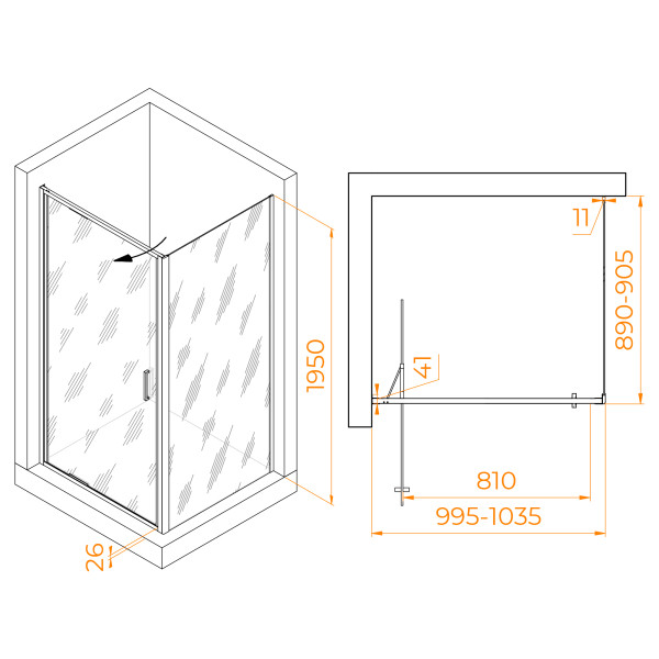 Душевой уголок RGW SV-145B (SV-05B + Z-050-2B) 1000x900 стекло прозрачное, профиль черный (703214509-14)