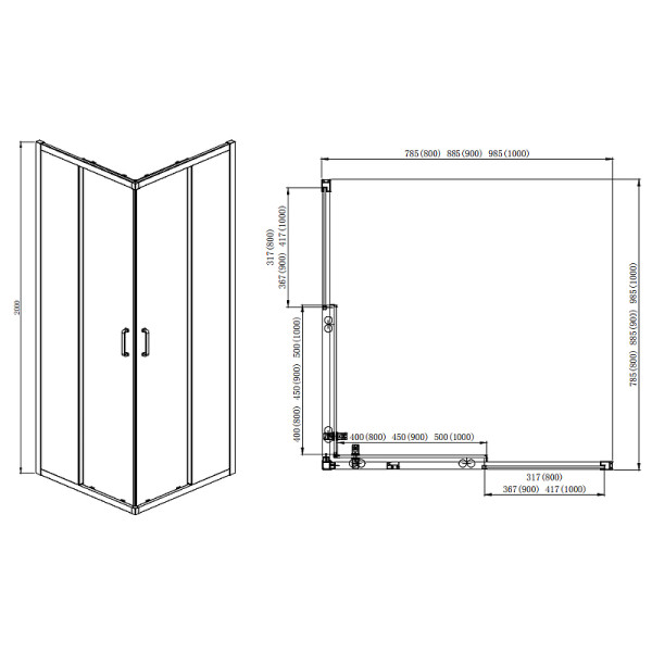 Душевой уголок Aquatek 100x100x200 профиль черный, стекло прозрачное (AQ ARI KV 10020BL)