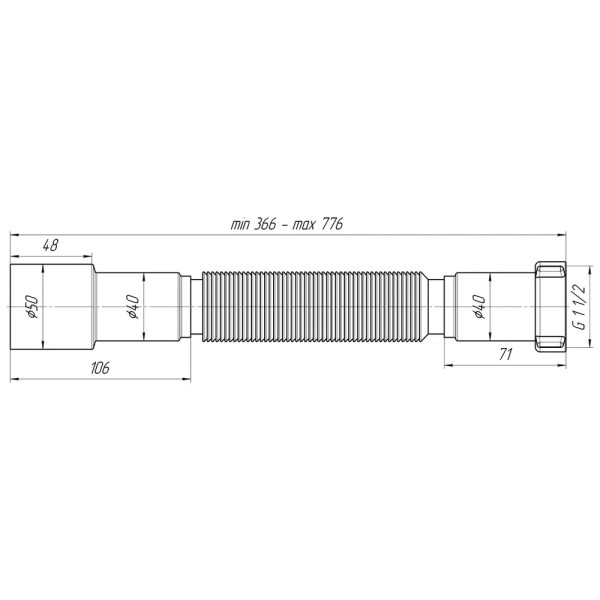 Отвод гофр. переходной 1 1/2"*40/50 АНИ (366-776 мм.) АНИ пласт (K106)