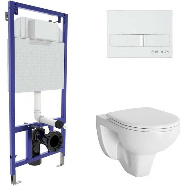 Комплект инсталляция с унитазом Berges GAMMA: инсталляция NOVUM525, кнопка L1, унитаз с сиденьем микролифт, быстросъем (042425)