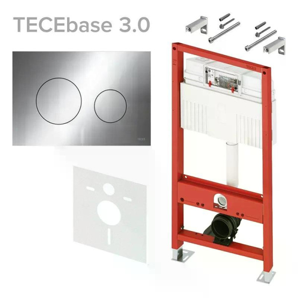Инсталляция TECEbase 3.0 c кронштейнами с панелью смыва TECEloop хром глянцевая (латунный вентиль) (N500921)