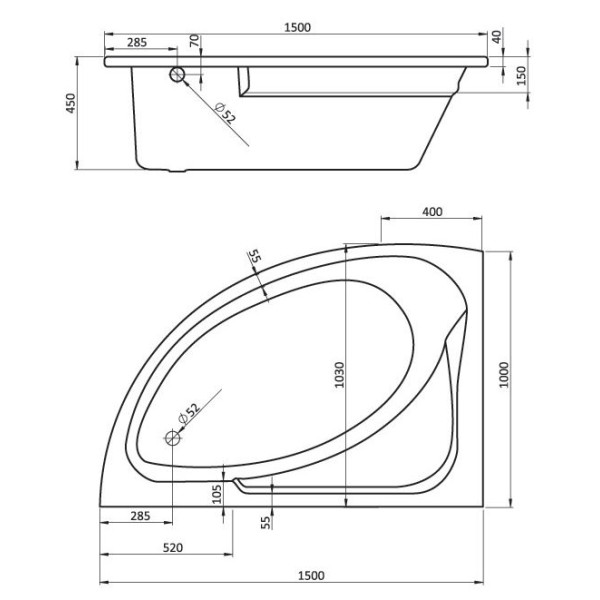 Ванна акриловая Santek Гоа 1500х1000х450 R (1WH112032)