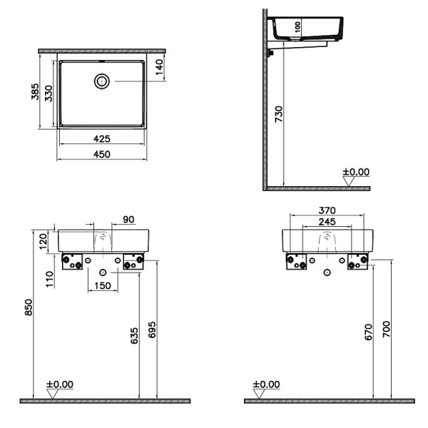 Раковина накладная Vitra ArchiPlan 45 см белая (7403B003-0012)