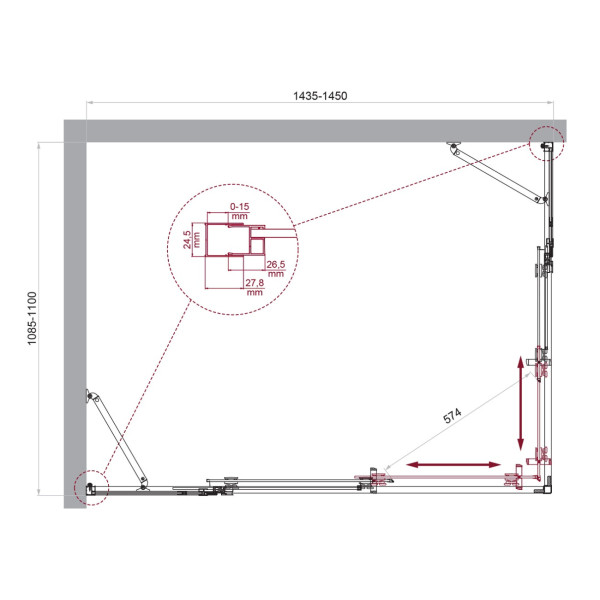 Душевой уголок BelBagno Luce 145x110x195 стекло прозрачное, профиль хром (LUCE-AH-22-145/110-C-Cr)