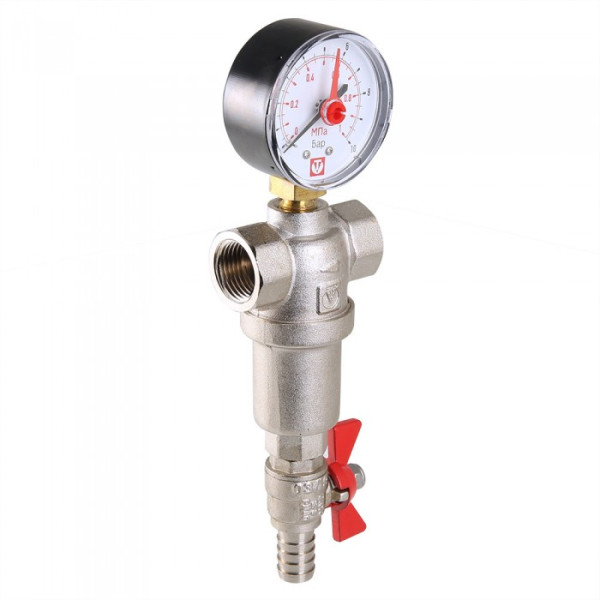 Фильтр с манометром самоочищающийся Valtec 1/2" (500/100 мкм) (VT.390.N.04) Фильтр с манометром самоочищающийся Valtec 1/2" (500/100 мкм) (VT.390.N.04)