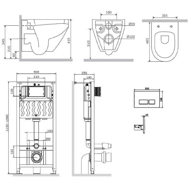Комплект инсталляция с унитазом и клавишей AM.PM Spirit 2.0 (IS47001.701700)