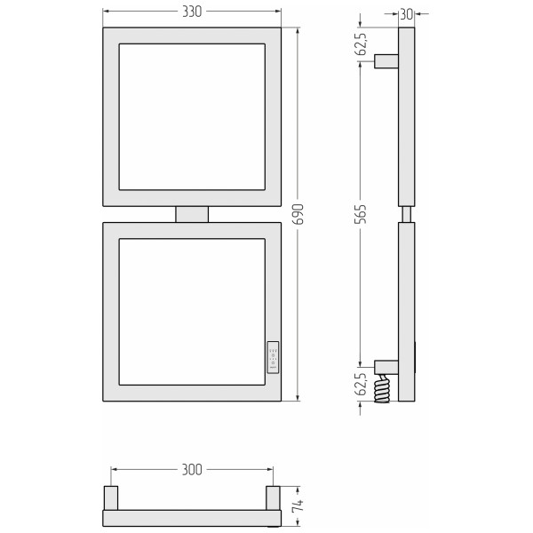 Полотенцесушитель электрический Сунержа Этюд 690х300 провод слева / справа матовый чёрный (31-0845-6030)