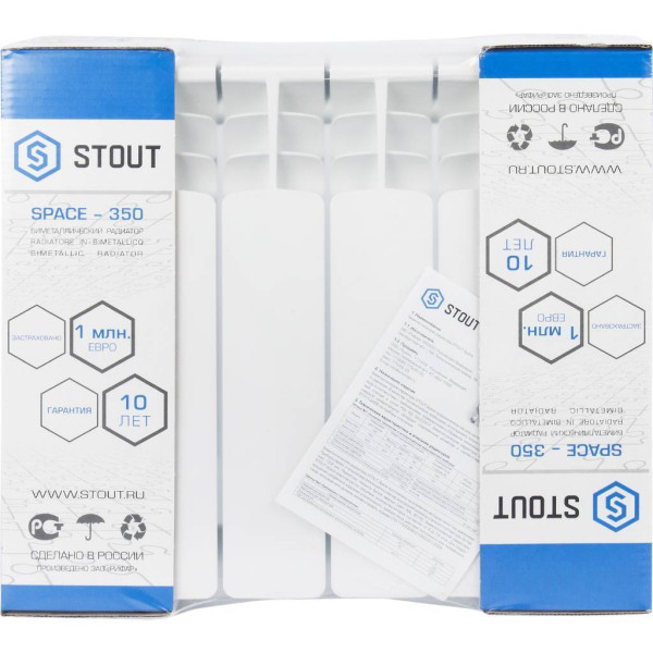 Радиатор биметаллический Stout Space 350 (6 секций) боковое подключение (белый RAL 9016) (SRB-0310-035006)
