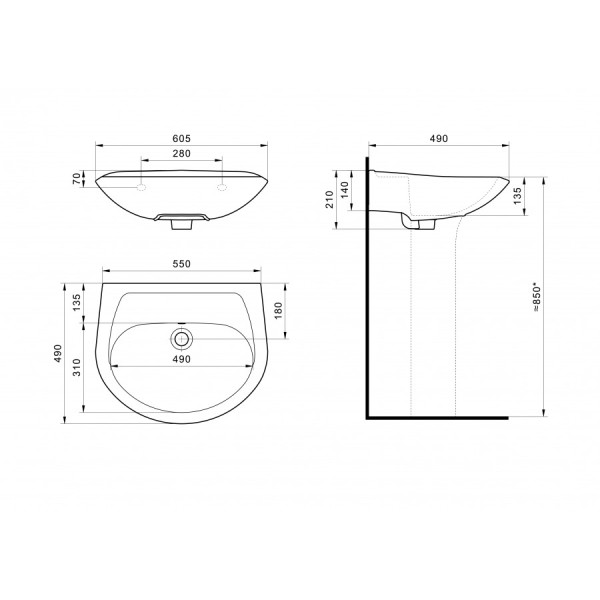 Раковина подвесная Santek Бриз 595x488x212 белая (1WH110463) Раковина подвесная Santek Бриз 595x488x212 белая (1WH110463)