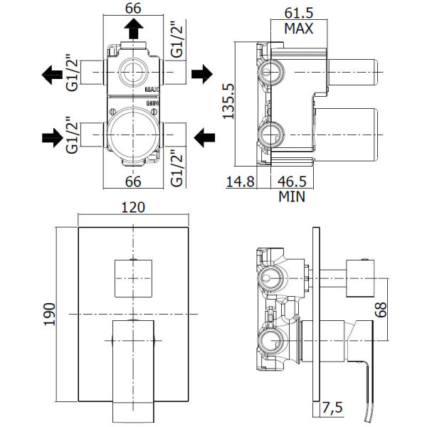 Смеситель для ванны и душа Paffoni Elle термостатический, хром (EL019CR/M) Смеситель для ванны и душа Paffoni Elle термостатический, хром (EL019CR/M)