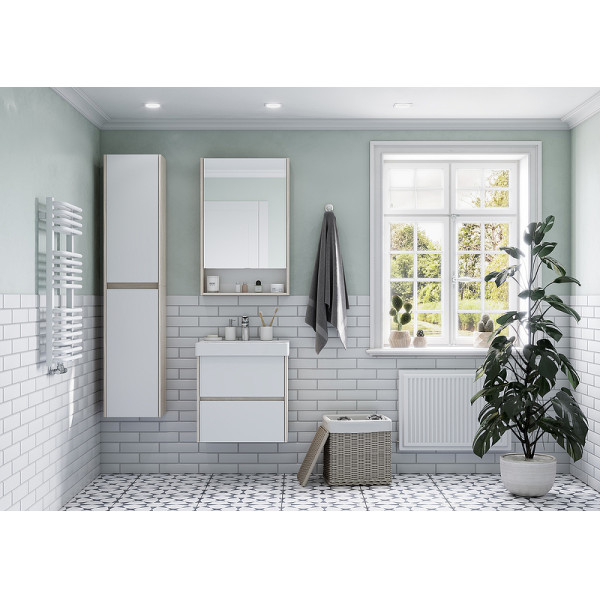 Шкаф зеркальный Aquaton Сканди 55 Белый/Дуб Верона (1A252102SDB20)