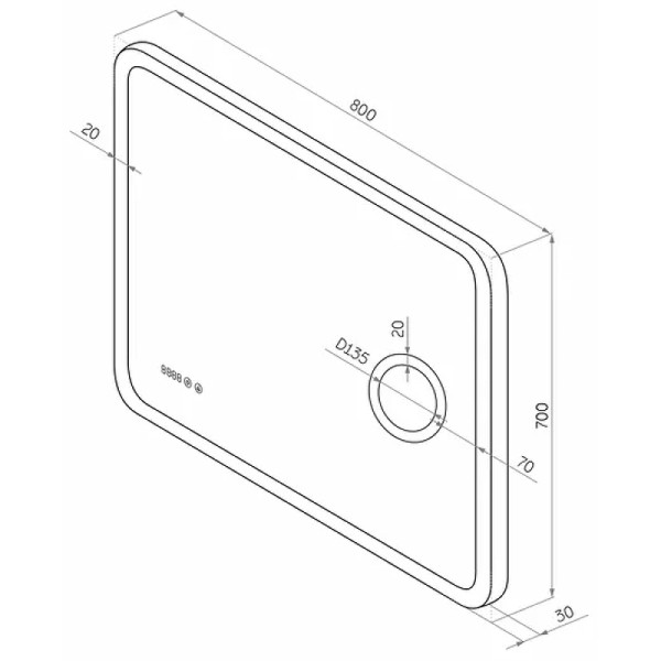 Зеркало с подсветкой Континент Bliss Led 800*700 с с увеличительным зеркалом, часами (ЗЛП334)