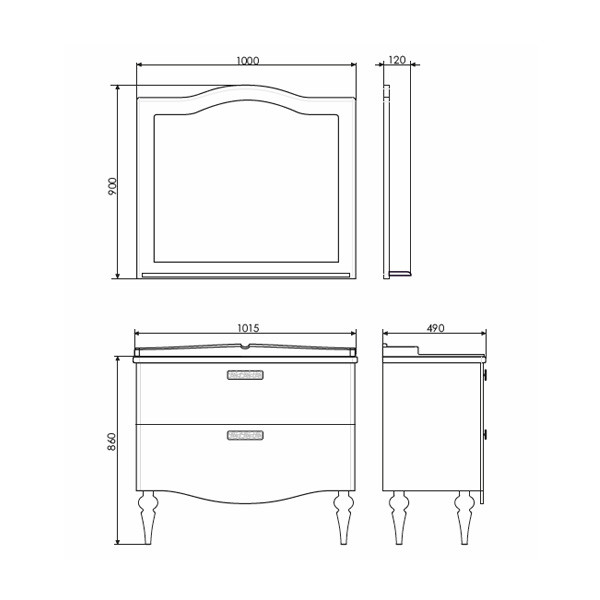 Зеркало Comforty Монако-100 1000x900x120 белый глянец (00-00001237)
