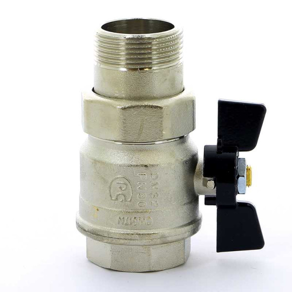 Кран Bugatti 1 1/4" шаровый со сгоном New Jersey 922 (черная бабочка) (09220007)