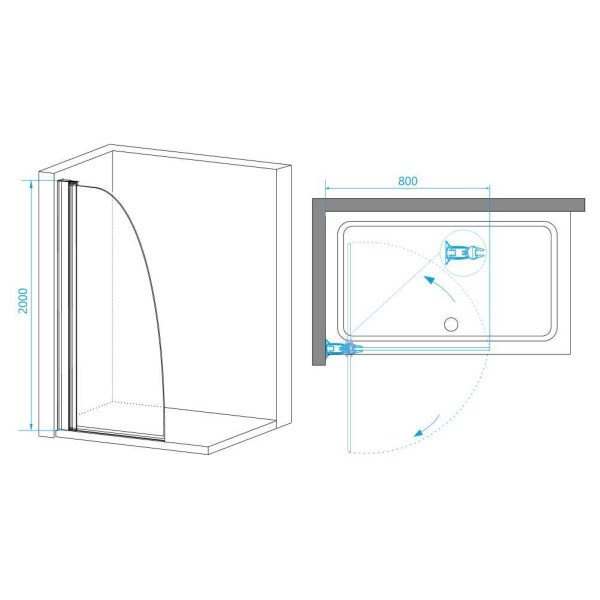 Душевая перегородка RGW WA-006 800*2000 стекло прозрачное, профиль хром (351000608-11)