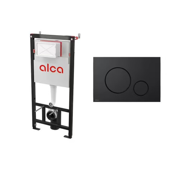 Инсталляция для подвесного унитаза Alcaplast с клавишей (AM101/1120-4:1 RU M678-0001) черная матовая Инсталляция для подвесного унитаза Alcaplast с клавишей (AM101/1120-4:1 RU M678-0001) черная матовая