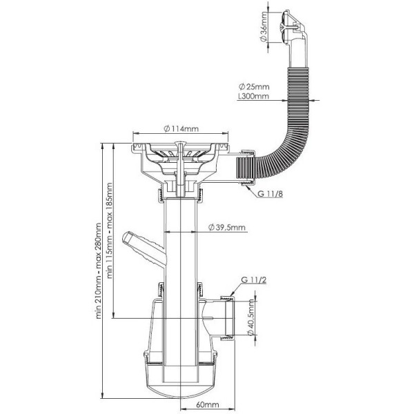 Сифон 40 мм бутылочный Nova Эконом 3 1/2"х114 мм с 1-им отв. и круглым переливом (1041)