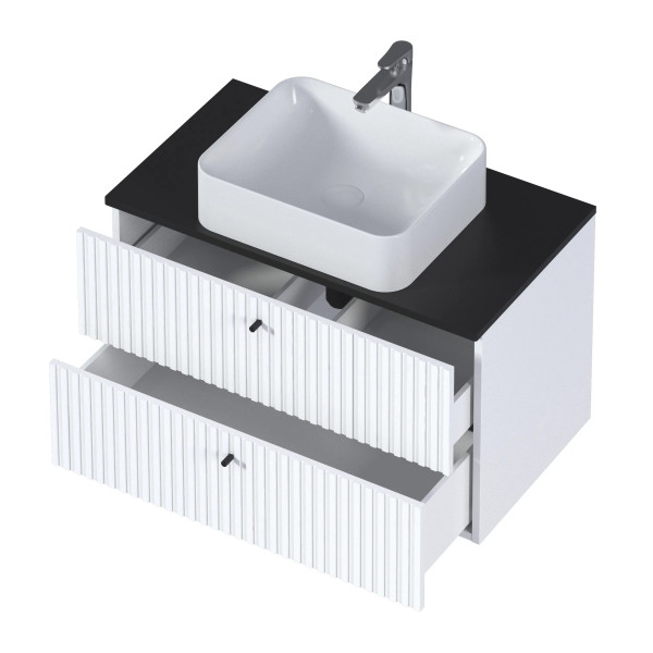 Тумба подвесная 1Marka Desire 800x500x487 белый + черная столешница (Ц0000026590)