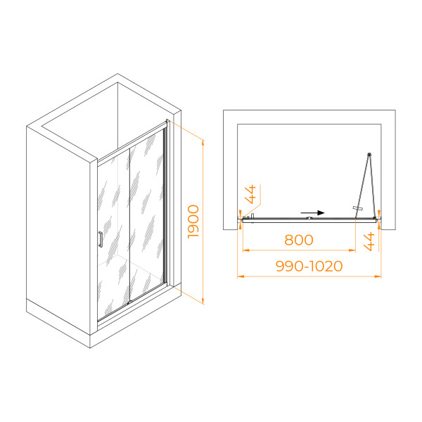 Душевая дверь RGW Passage 100x190 стекло , профиль черный (06082110-14)