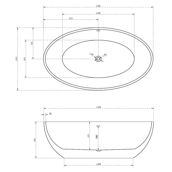 Ванна акриловая Abber 170x100x58 белая (AB9249-1.7)