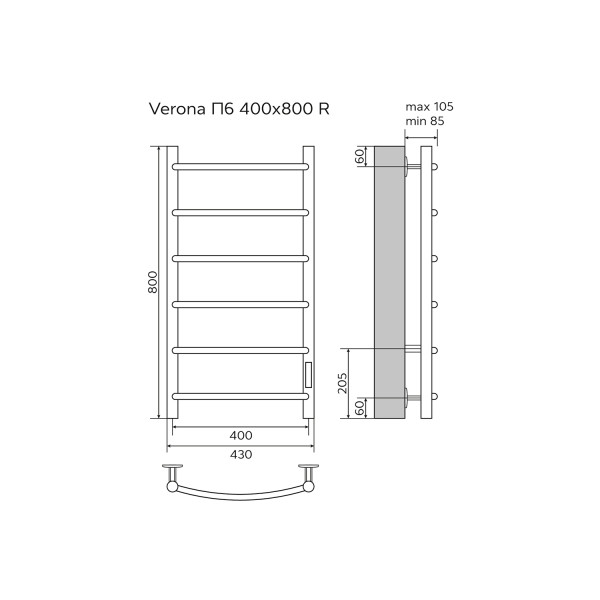 Полотенцесушитель электрический Azario Verona 400x800 хром