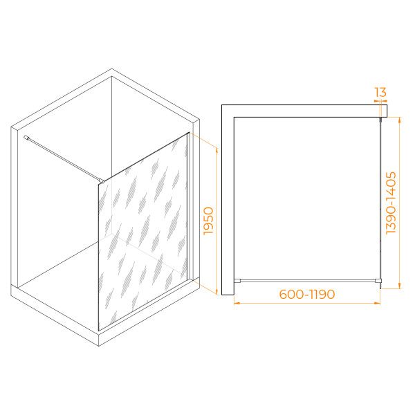 Душевое ограждение RGW Walk In 140x195 стекло матовое, профиль черный (351001014-24)