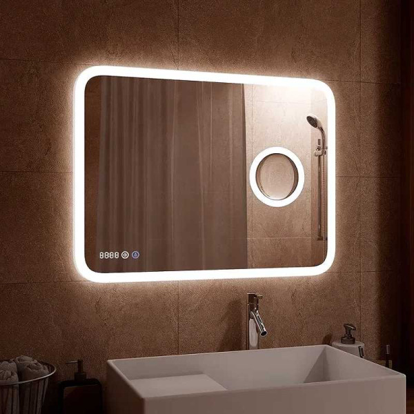 Зеркало с подсветкой Континент Bliss Led 800*700 с с увеличительным зеркалом, часами (ЗЛП334) Зеркало с подсветкой Континент Bliss Led 800*700 с с увеличительным зеркалом, часами (ЗЛП334)