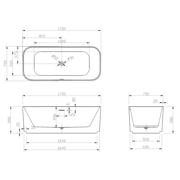 Ванна акриловая Abber 170*75 белая (AB9363-1.7)