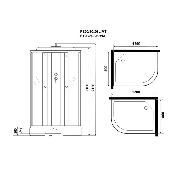 Душевая кабина Promo 80x120 стекло матовое, профиль белый (P120/80/26L/MT)