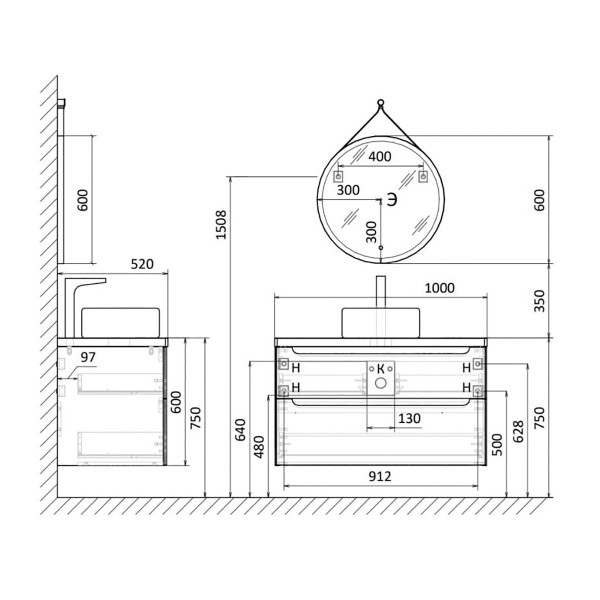 Столешница Aquanika Wood 1000x520x40 светлое дерево (AQW100523RU69)