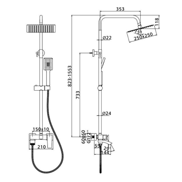 Душевая система Ledeme оружейная сталь (L2478D)