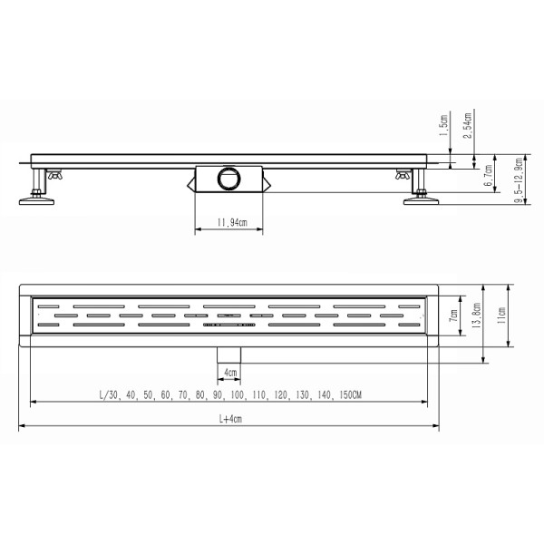 Душевой лоток горизонтальный Azario 800 D40(50) с решеткой хром