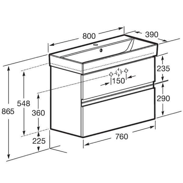Тумба подвесная Roca Oleta 76x374x54,8 белый глянцевый (857640806)